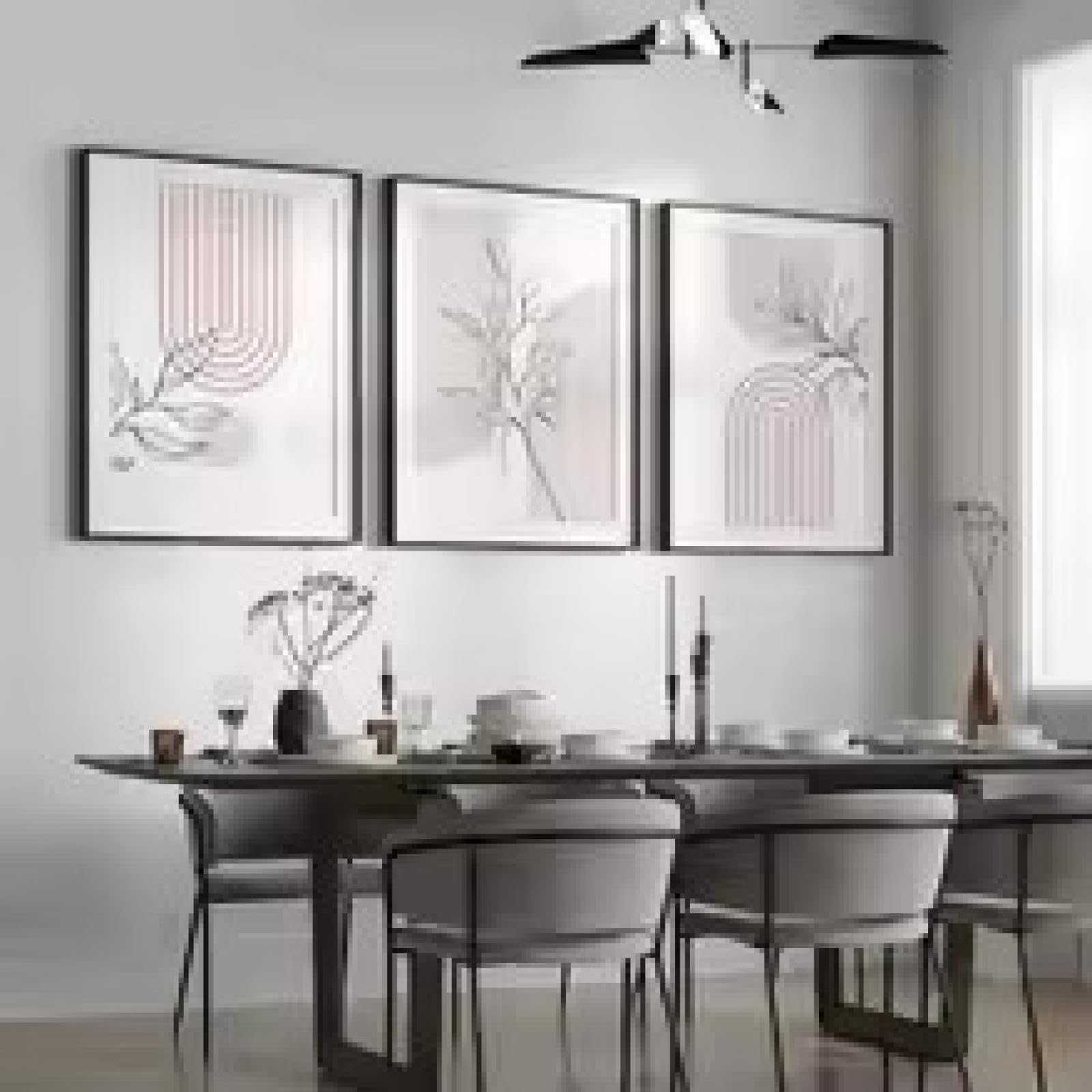 Triptyque rose blush toile 70x100cm déco salon moderne - 8