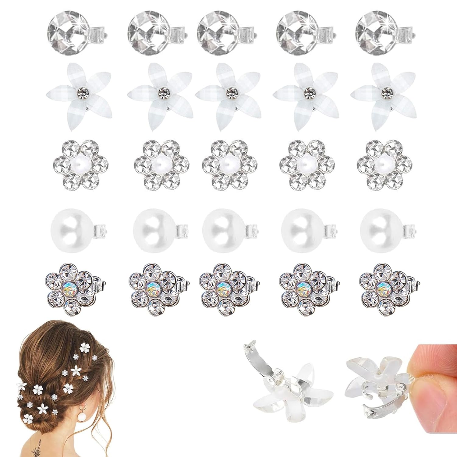 25Pcs Small Hair Clips for Women, Flower Hair Clips for Girls, Elegant Braid Hair Accessories for Wedding, Party and Daily Use, Hair Bun Clips with Secure Hold