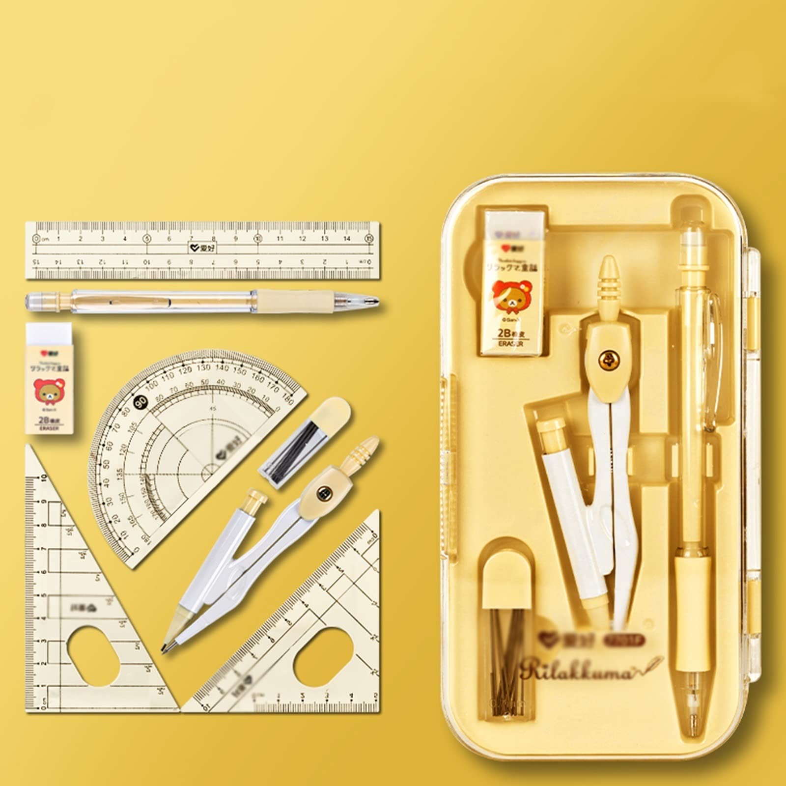 Mathematik-Set, Winkelmesser-Set, Zeichenkompass, Geometrie-Set, Zeichenkompass, Druckbleistift, Radiergummi, Winkelmesser, Lineal, Zeichenkompass-Set, 8-teilig, 0,7 mm, for Schüler, Zeichenkompass, K