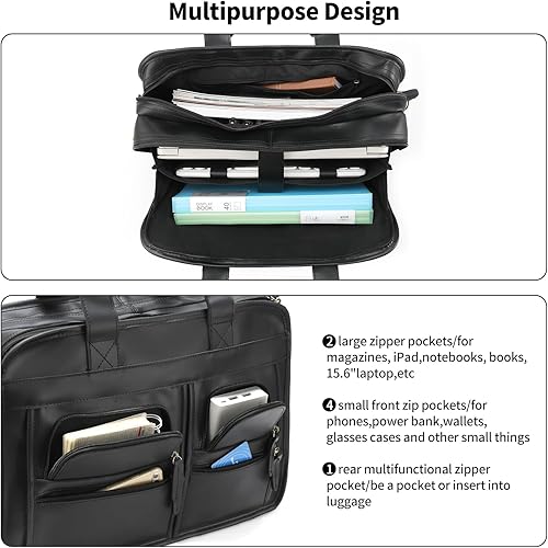 Miniatura 3 de Jack&Chris Maletín de cuero para hombres,Bolso de mensajero retro de viaje de negocios,Bolsa de trabajo grande para portátil de 15.6