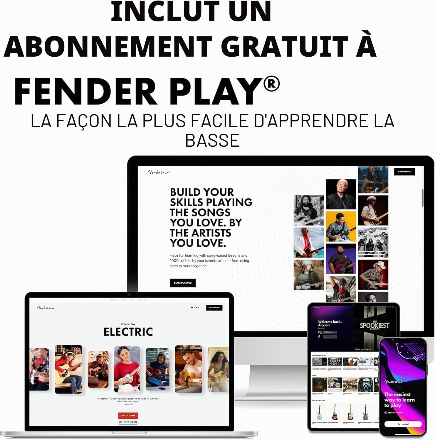 Squier by Fender Debut Collection Guitare électrique basse de précision Comprend Rumble 15 Amp, sac de transport, sangle, câble, médiators, accordeur, support, cordes supplémentaires + 3 mois