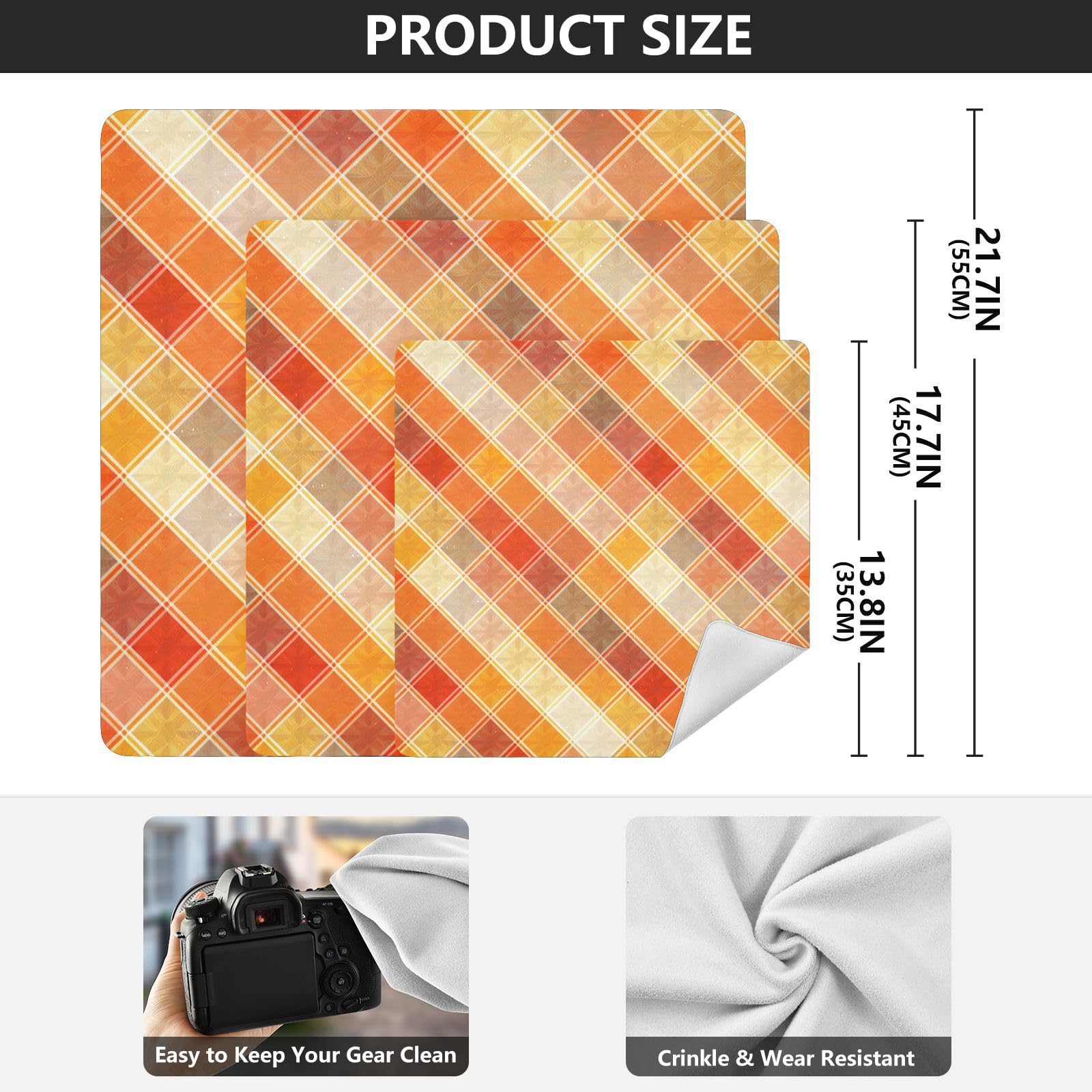 Protective Camera Lens Wrap Geometric Grid Orange Light Beige Self Adhesive Cloth 13.8