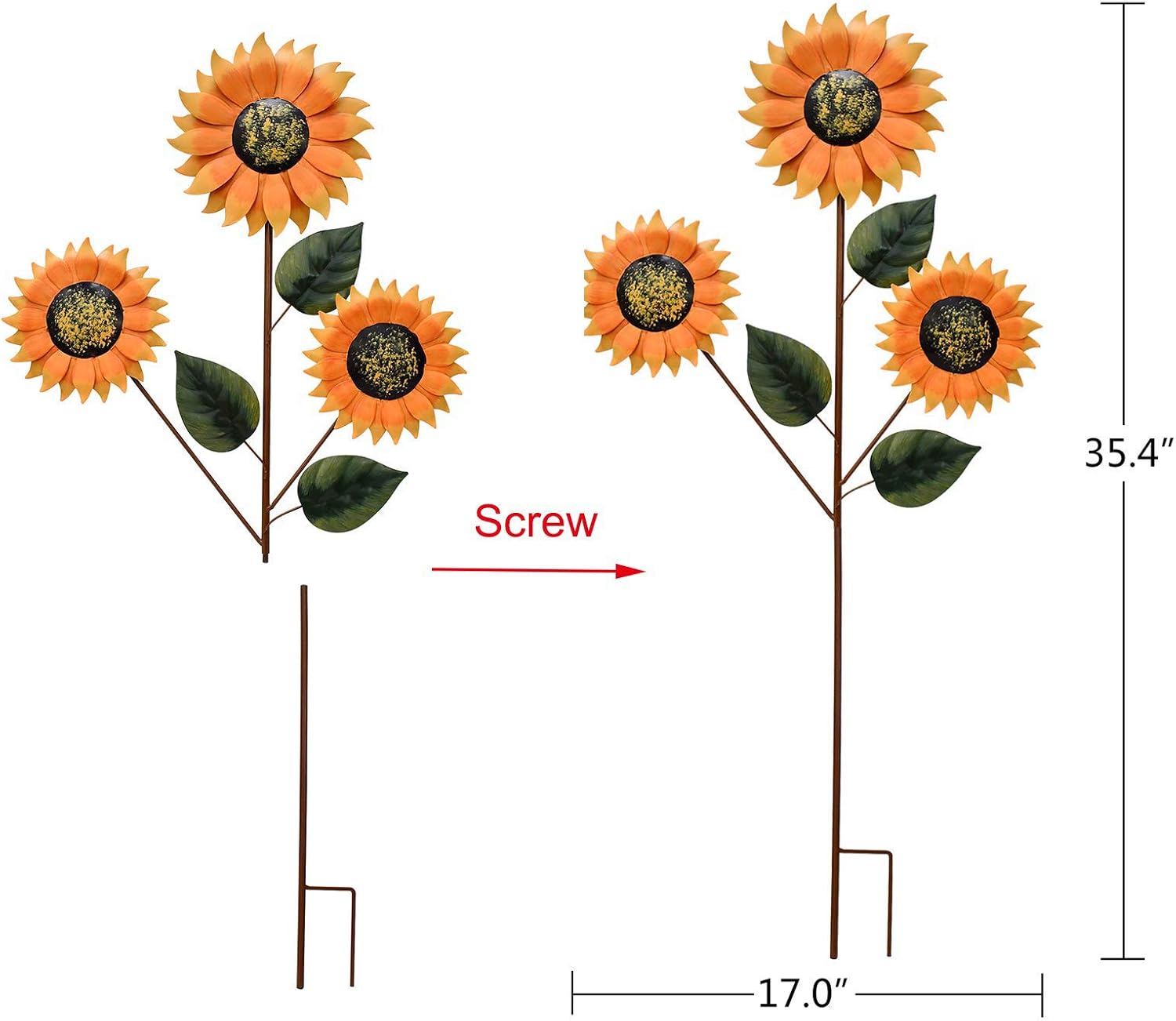 35.4" H Metal Sunflower Garden Stake, Weather Proof Flower Stake for Spring Decor Yard Art Garden Decorations for Outdoor Patio, Lawn, Yard, Pathway Walkway