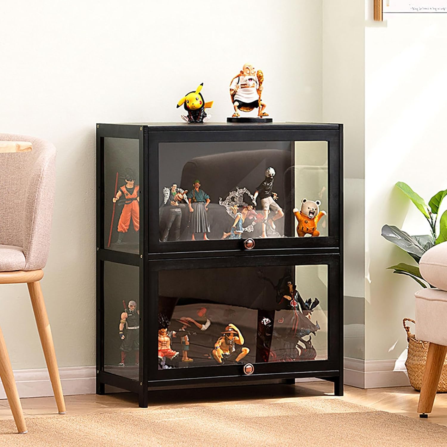 Hynbdes Display cabinet, Model Display Cabinets, Acrylic Display Case, Shelf Bamboo Storage Cabinet Tall Display Cabinet for Living Room Collectibles Black60*33 * 73