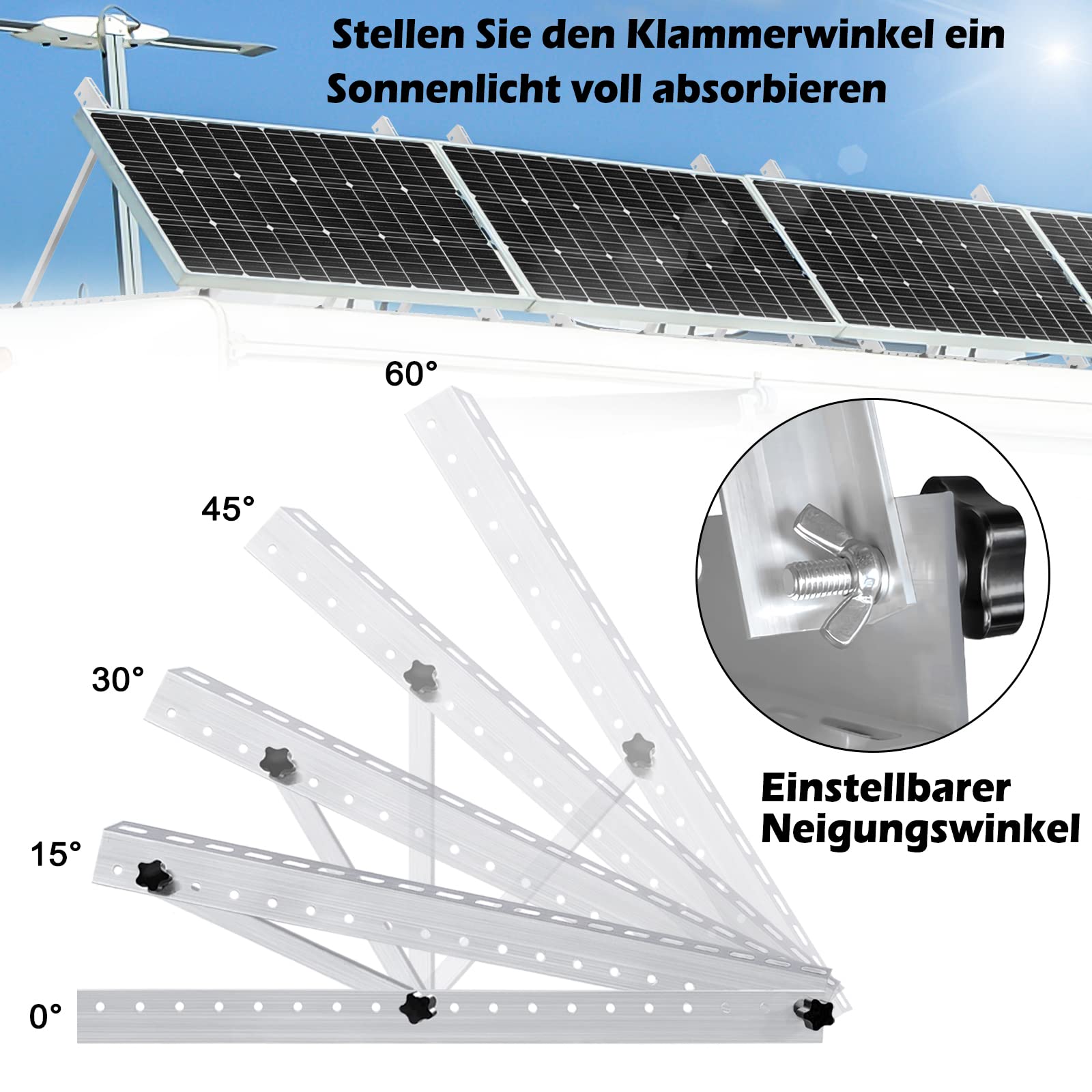 UISEBRT Supporto per pannello solare da 71 cm, inclinabile e pieghevole, per tetto della barca, camper, 2 pezzi