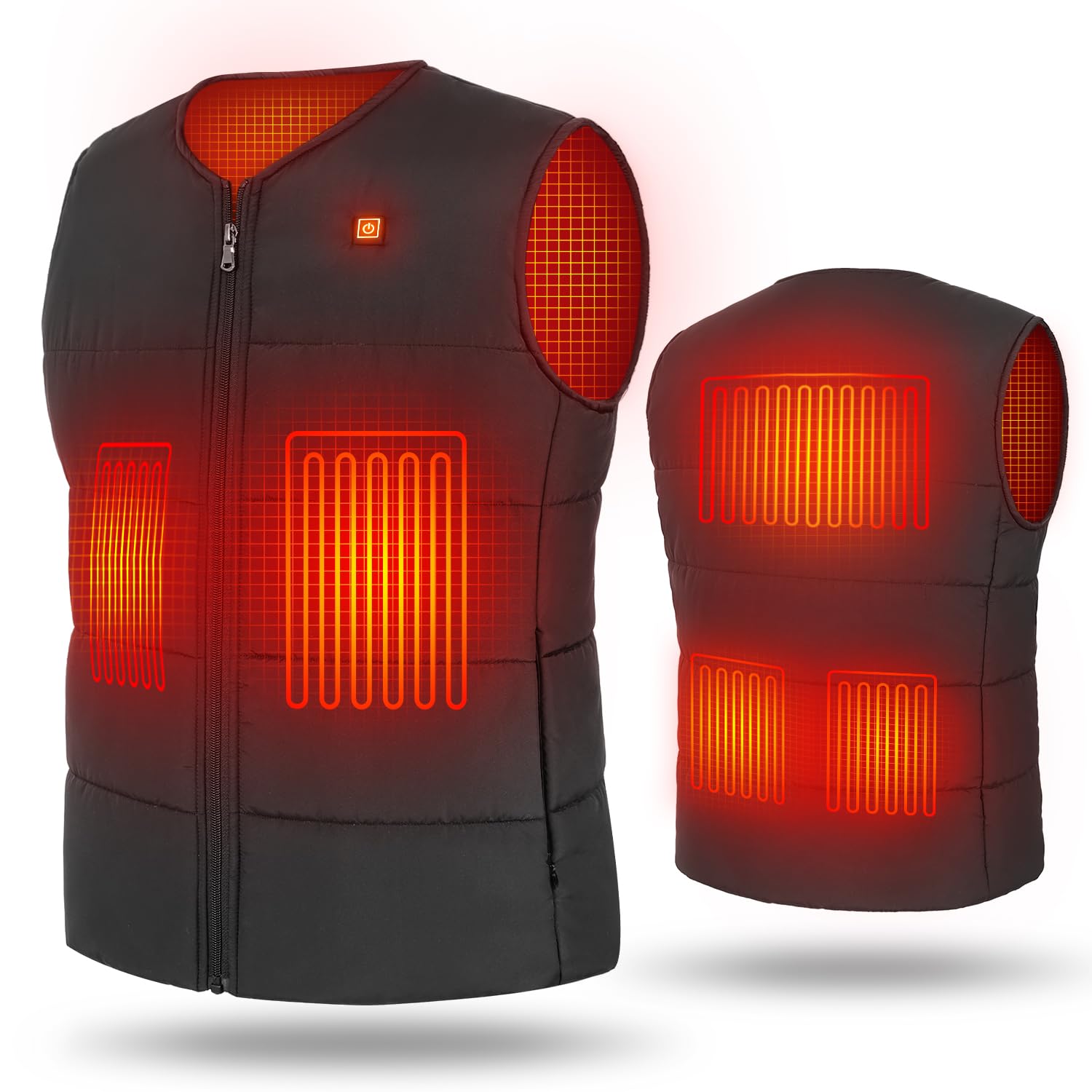 UNBON Gilet Chauffant Homme Femme avec Batterie Incluse 10000mAh, Gilet Chauffant USB Électrique Col V, Veste sans Manche Chauffante avec 3 Chaleurs 5 Zones Chauffage pour Moto Chasse Travail Noir L