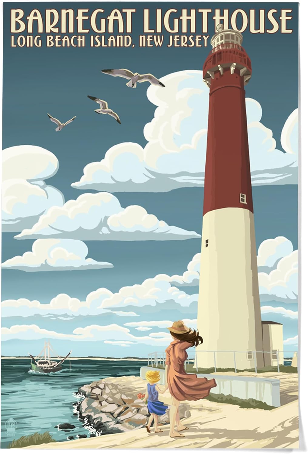 Lantern Press 24x36 Inch Giclee Art Print Wall Decor, New Jersey Shore, Barnegat Lighthouse