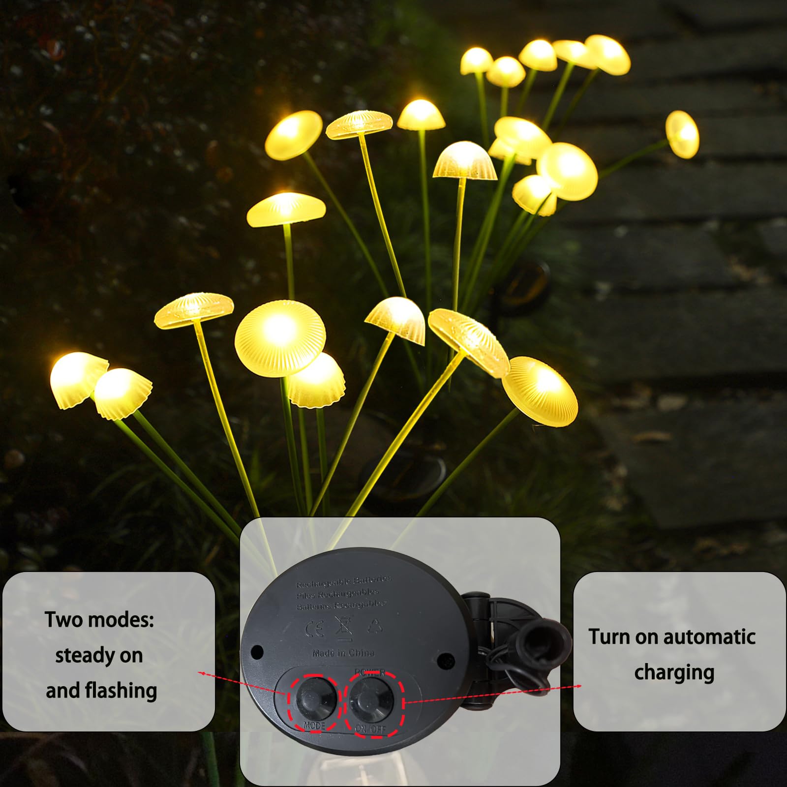 2 Pezzi Lampade Solari per Giardino, 8 LED luce Medusa Solar Lucioles, Oscillante Luce Solare per Giardino Esterno, Patio, Arbusti, Bianco Caldo