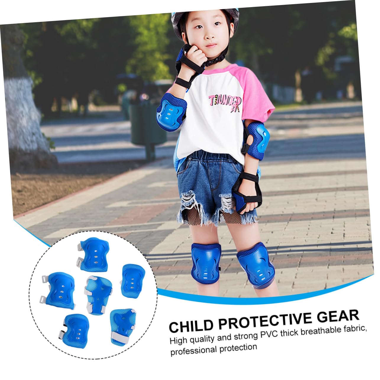 Abaodam 6pcs Child Protective Gear Set Elbow Guard Knee Cap Wrist Guard for Bike Roller Skating Skateboarding (Light)