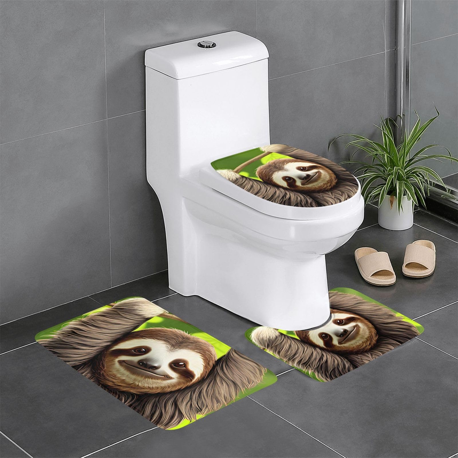 Tapis de salle de bain antidérapants 3 pièces WHJDPP motif paresseux mignon pour toilettes
