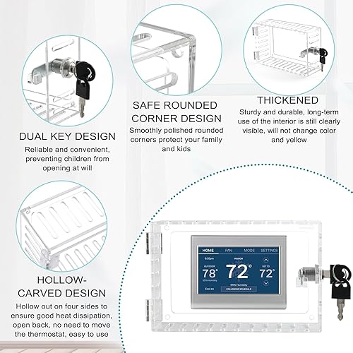 Miniatura 3 de Caja de bloqueo de termostato con llave, cubierta de termostato acrílico universal con cerradura, caja de bloqueo de termostato grande, caja de