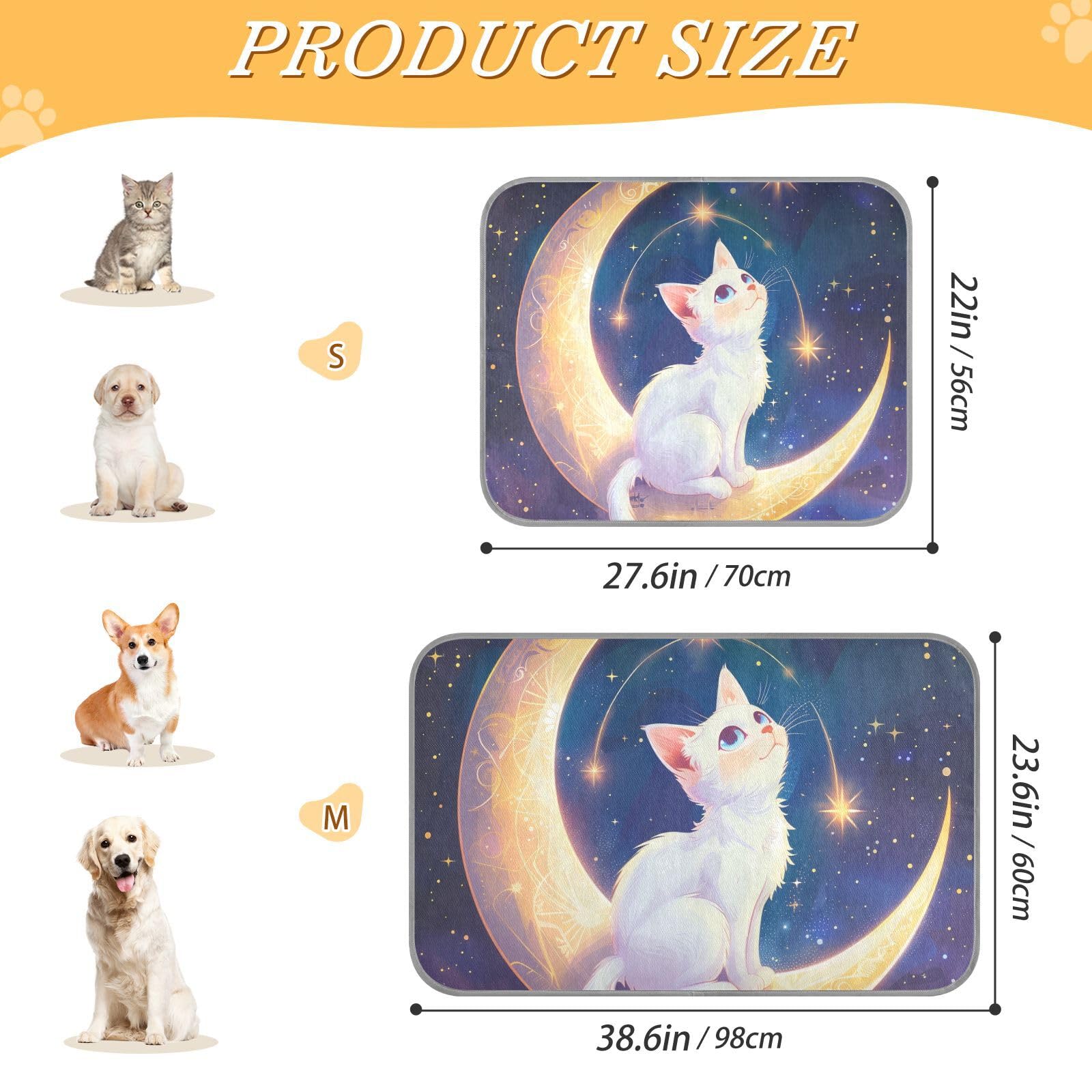 siphylline White Cat on Moon Summer Cooling mats Self Cooling mat for Cats for Canine Dogs Outside Non-Electric Camas frias para Perros S