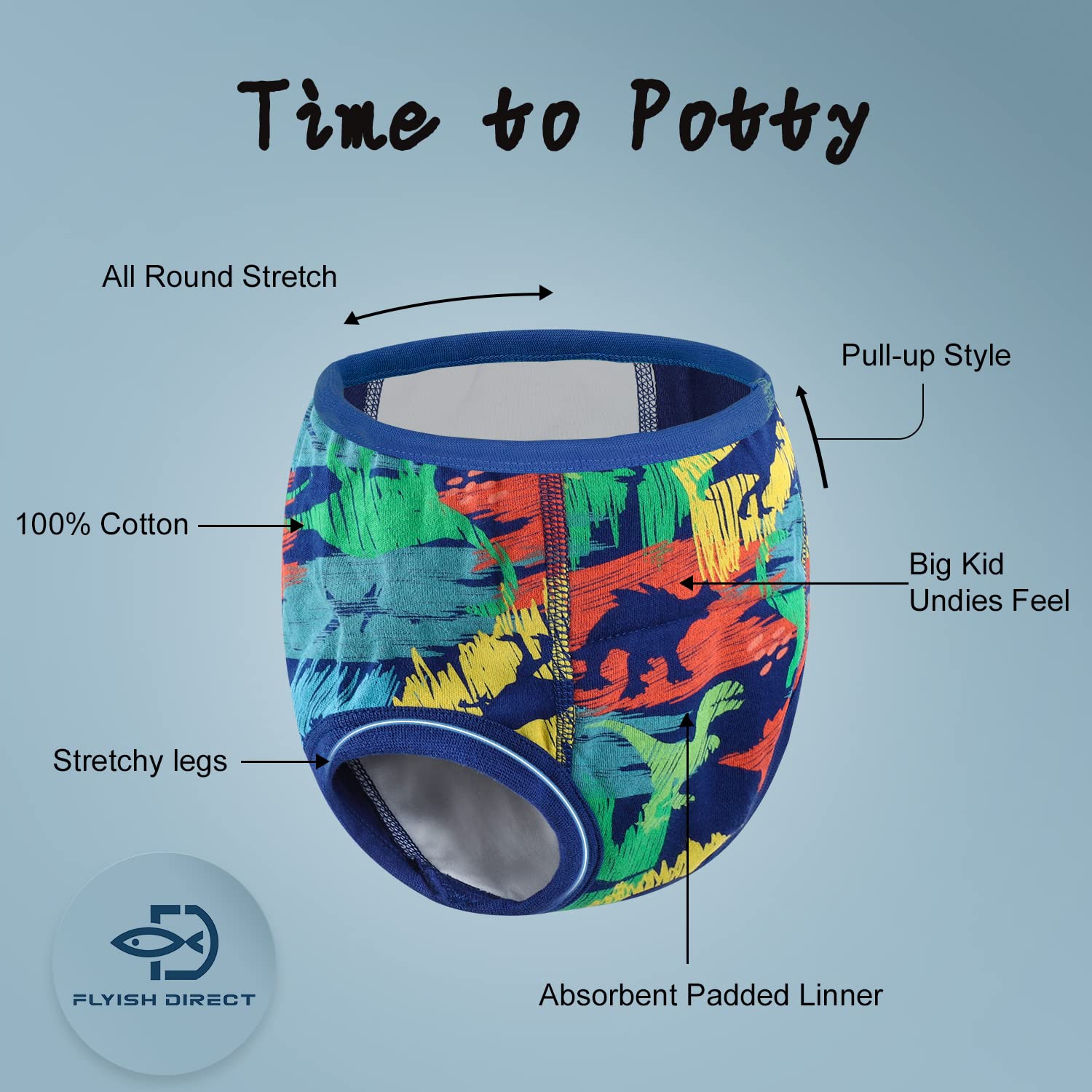 FLYISH DIRECT Calzones de Entrenamiento niño Reutilizables Algodón | Absorbentes Pañales de Aprendizaje Niño| Ropa Interior de Entrenamiento 10 Packs | Azul, 5 años - 4