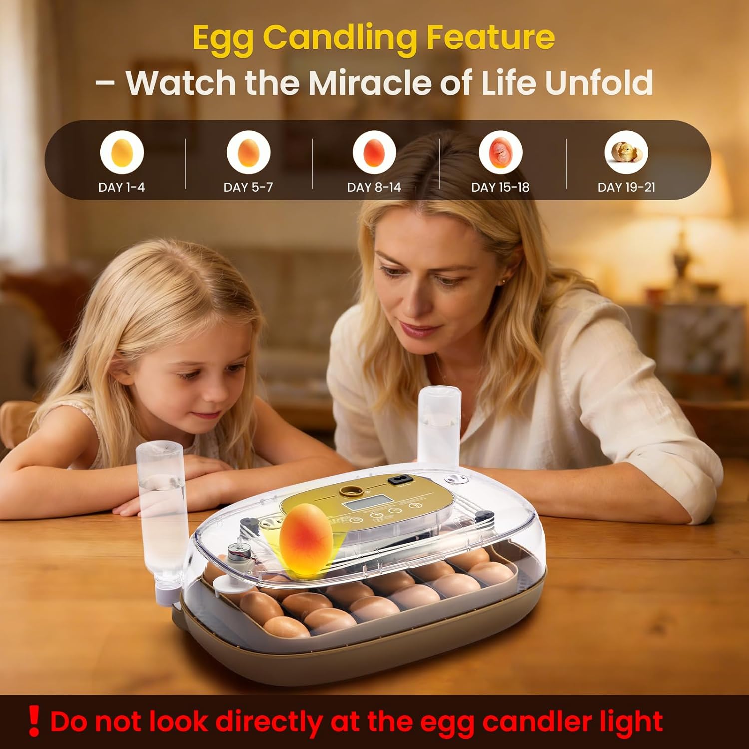 24-Egg Incubator: Auto Egg Turner, Precise Temp Control, Auto Water Refill, Candler | 360° Full Clear View | Fits Chicken/Duck/Quail/Goose/Parrot Eggs | Farm/Home/Classroom Use