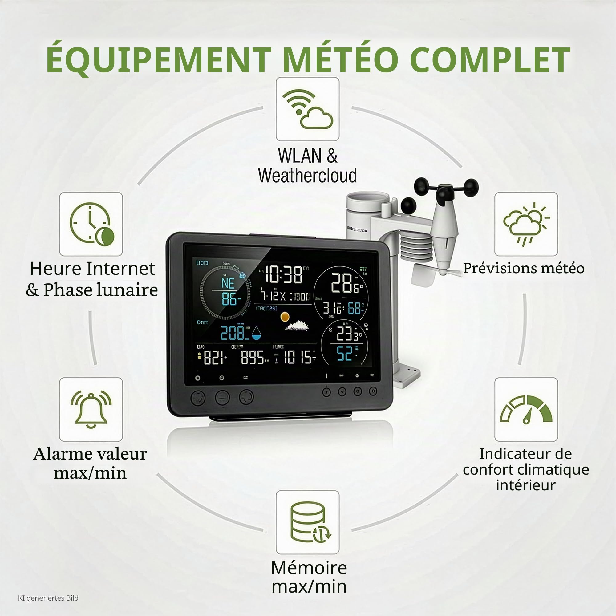 Bresser Station météo WiFi avec capteur 8-en-1 pour WBGT, UV, vent, pluie, lumière, pression, climat intérieur, prévision | Bresser Bise Station météo sans fil professionnelle Wifi 8 en 1