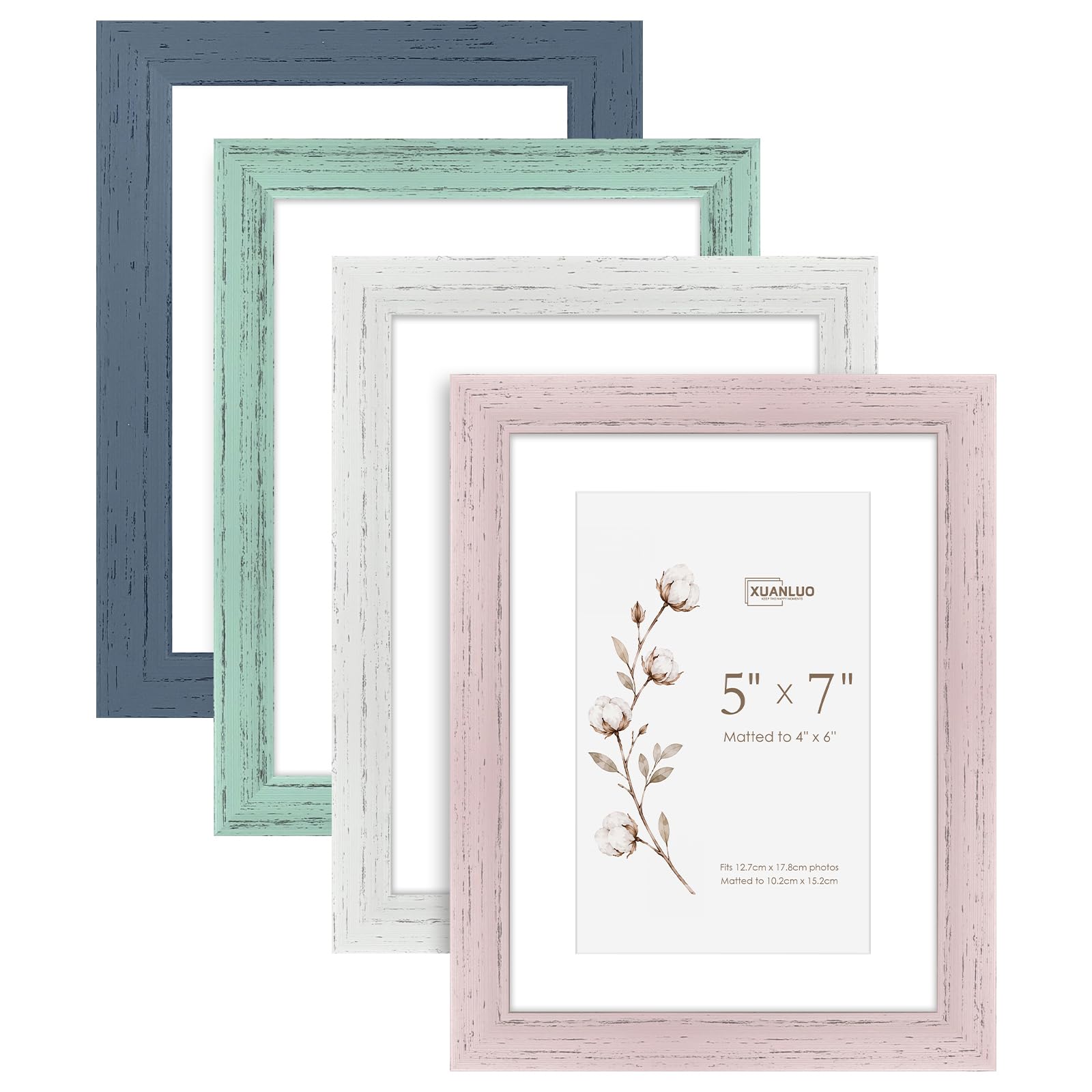 XUANLUO 7x5 Picture Frames Set of 4, Colorful Photo Frame 17.8x12.7 cm with Vintage Striped,Frames with HD Plastic Cover for Wall Tabletop Decor - Home & Office