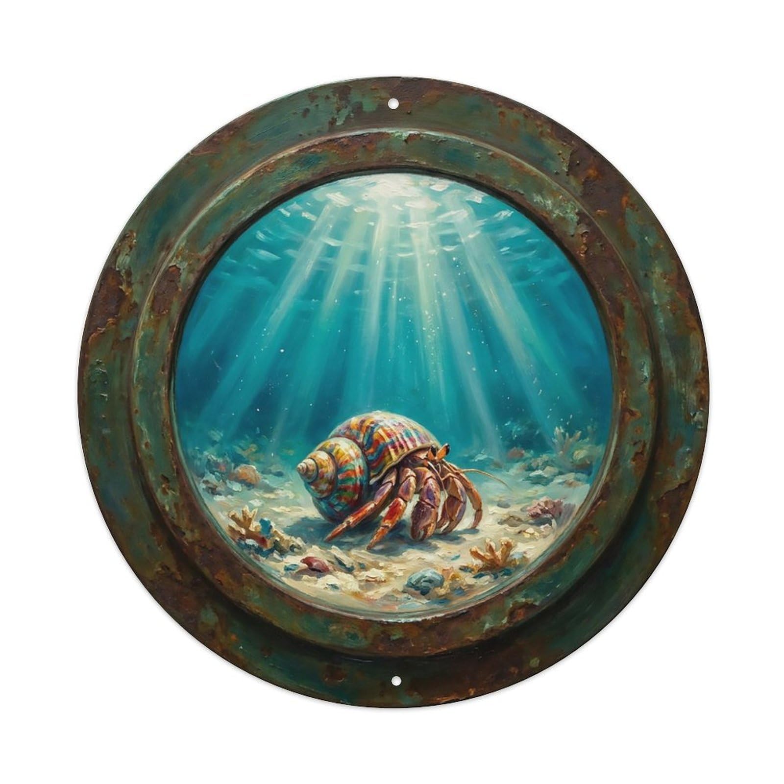 Vintage Porthole Hermit Crab Shell Ship Window Undersea Deep Sea Metal Tin Sign