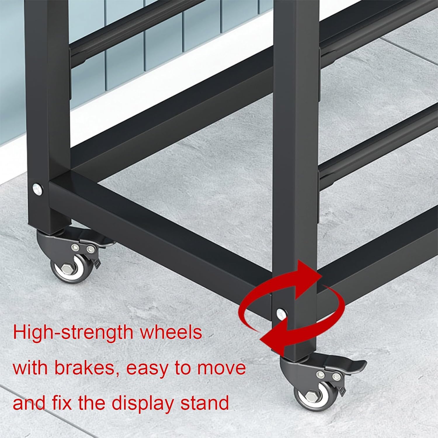 Heavy Duty Fabric Roll Display Rack th Adjustable Hanging Rod & Brakeable Wheels, Movable Steel Organizer for Vinyl Spools, Leather Rolls, and nd (16 Rods - 200x50x200cm)