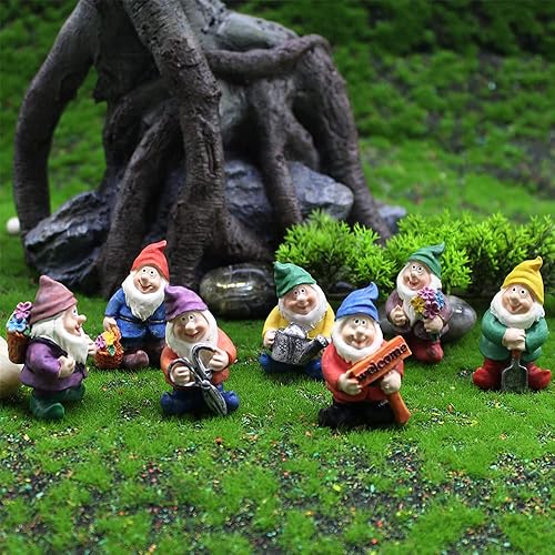 PEATOP Accesorios de jardín de hadas, figuras de gnomo de jardín, juego de 7, figuras de gnomo en miniatura para decoración de macetas, decoración