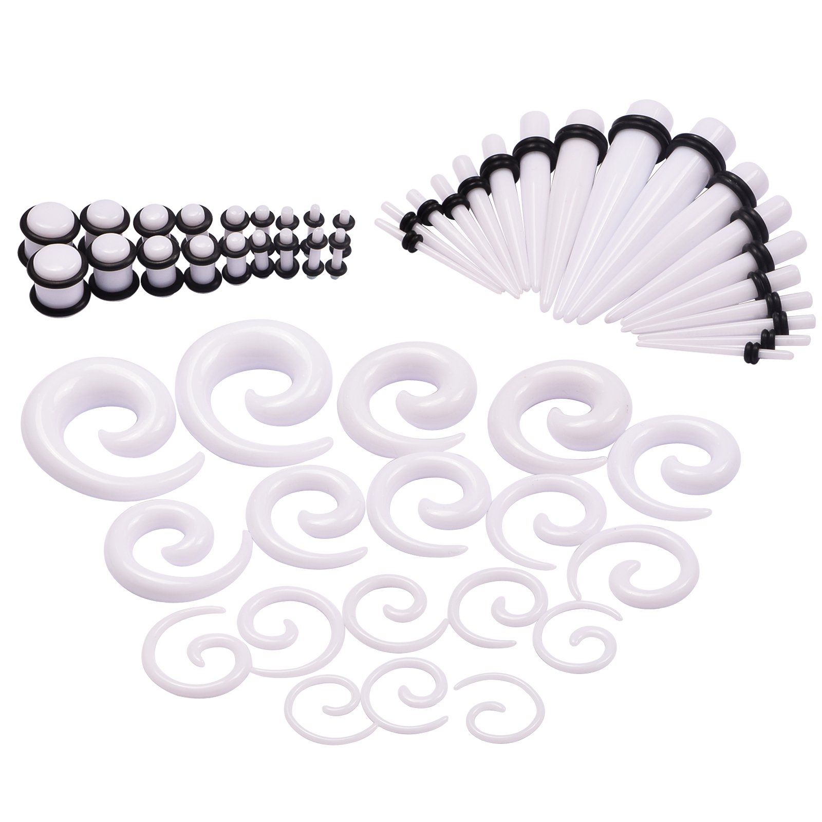 Oyaface 54PC Small Gauges Kit Ear Stretching 14G-00G Acrylic Spiral Tapers Plugs Body Piercing Set