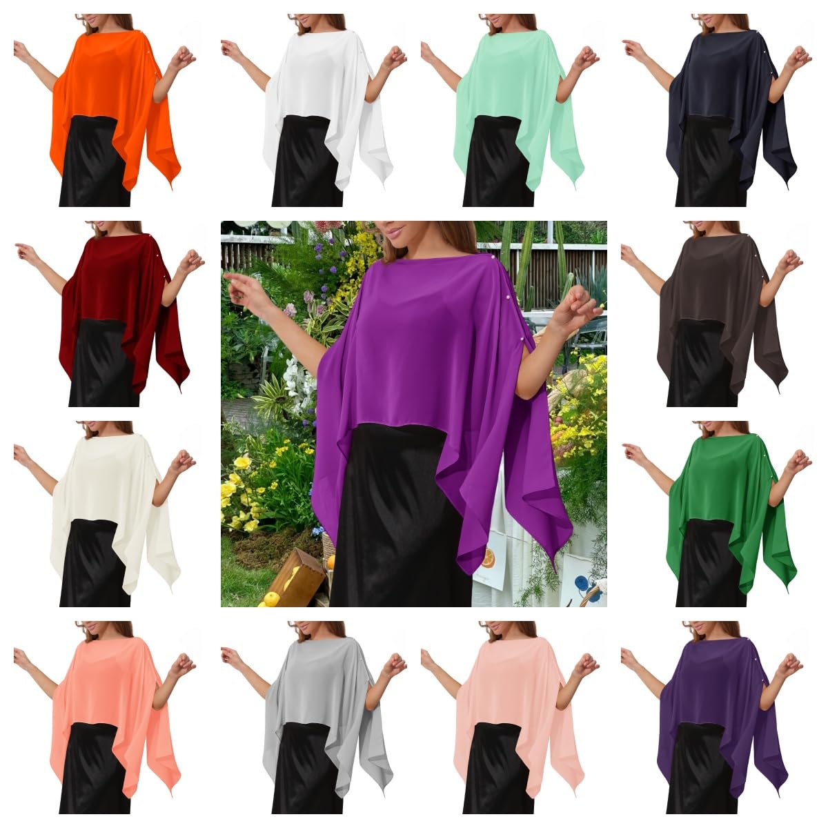 Cardigan Donna Sciarpa/Stola in Chiffon da Donna Elegante Mantellina/Cappellino con Bottoni Poncho Multiuso Leggero E Trasparente Copricostume Estivo da Spiaggia per Abito da Sposa Sposa