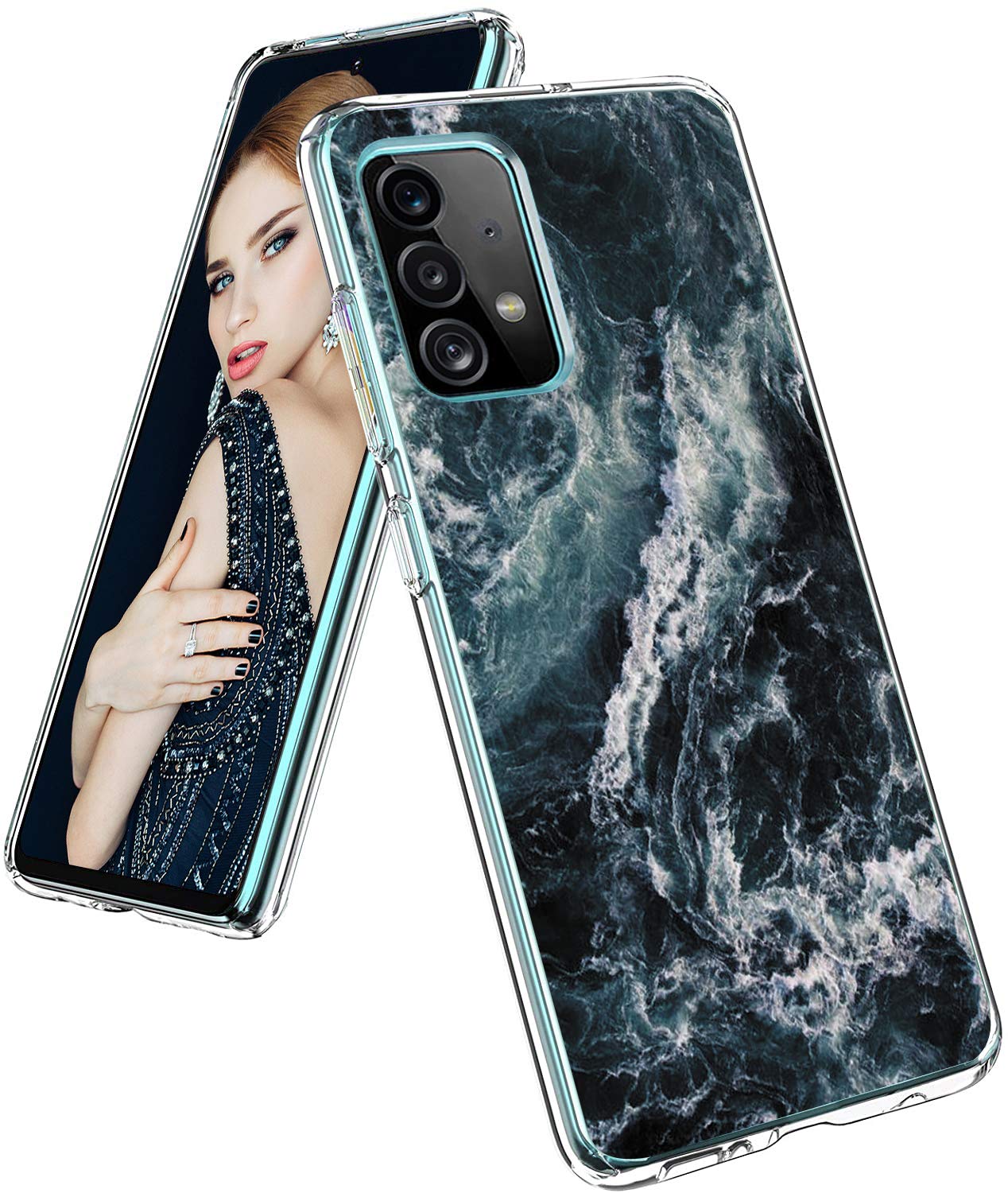 Compatible with Samsung Galaxy A52 5G Case Clear Slim Silicone Galaxy A52 5G Phone Case Marble Soft TPU A52 5G Animal Back Cover Full Body Protector Glitter Flower Protective Cases for Samsung A52 5G
