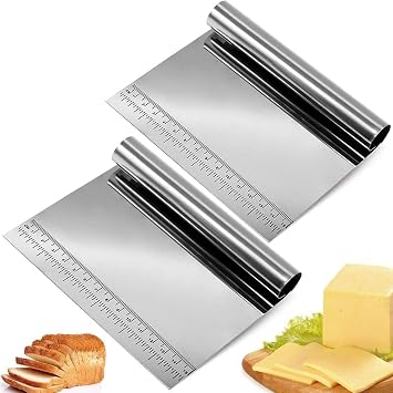 Paslanmaz Çelik Hamur Kesici ve Kazıyıcı, Ölçü Cetvelli, Ergonomik Silindir Saplı, Çok Amaçlı Mutfak Aleti
