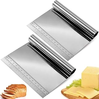 Paslanmaz Çelik Hamur Kesici ve Kazıyıcı, Ölçü Cetvelli, Ergonomik Silindir Saplı, Çok Amaçlı Mutfak Aleti