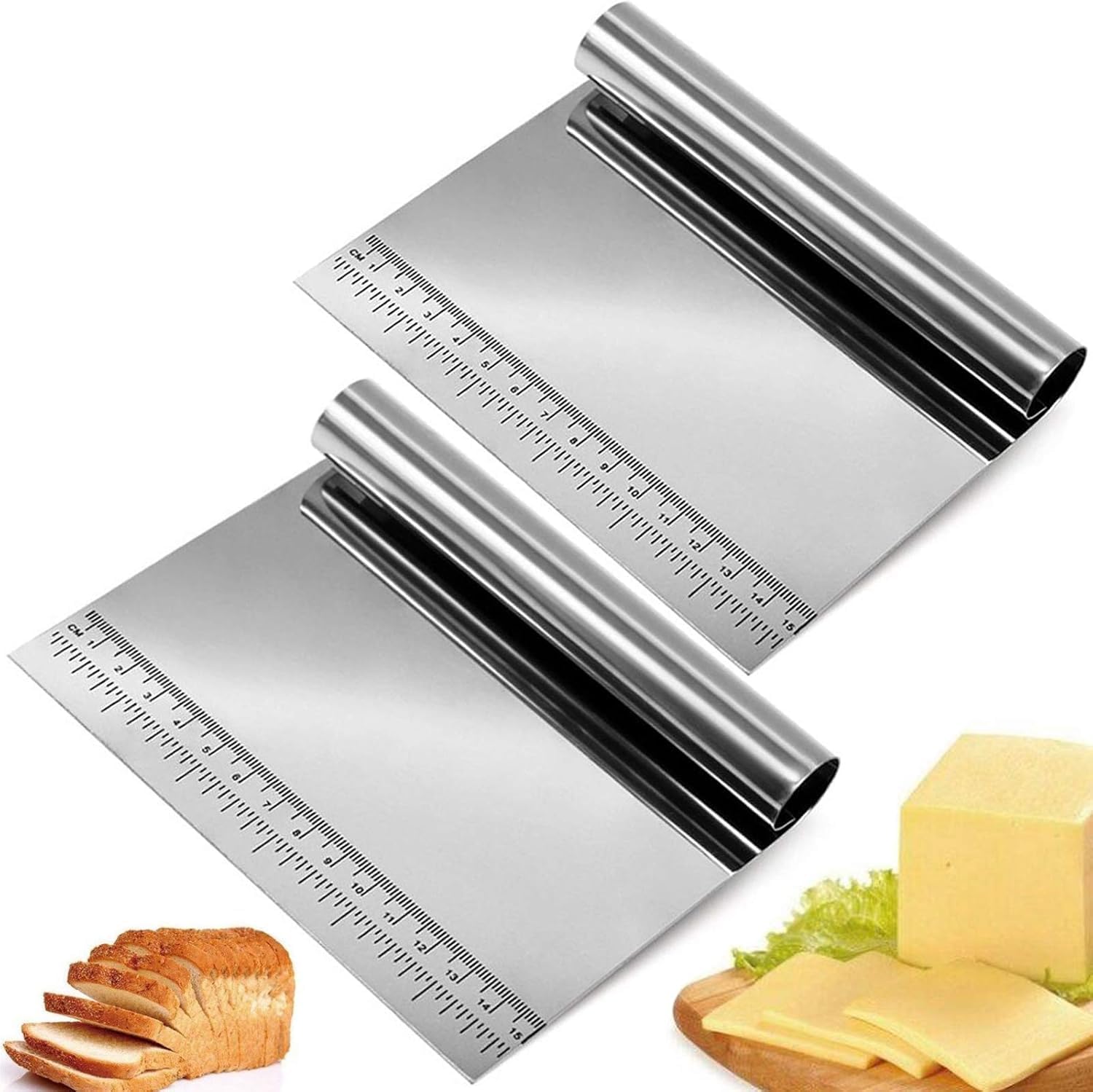SUWORS Paslanmaz Çelik Hamur Kesici ve Kazıyıcı, Ölçü Cetvelli, Ergonomik Silindir Saplı, Çok Amaçlı Mutfak Aleti