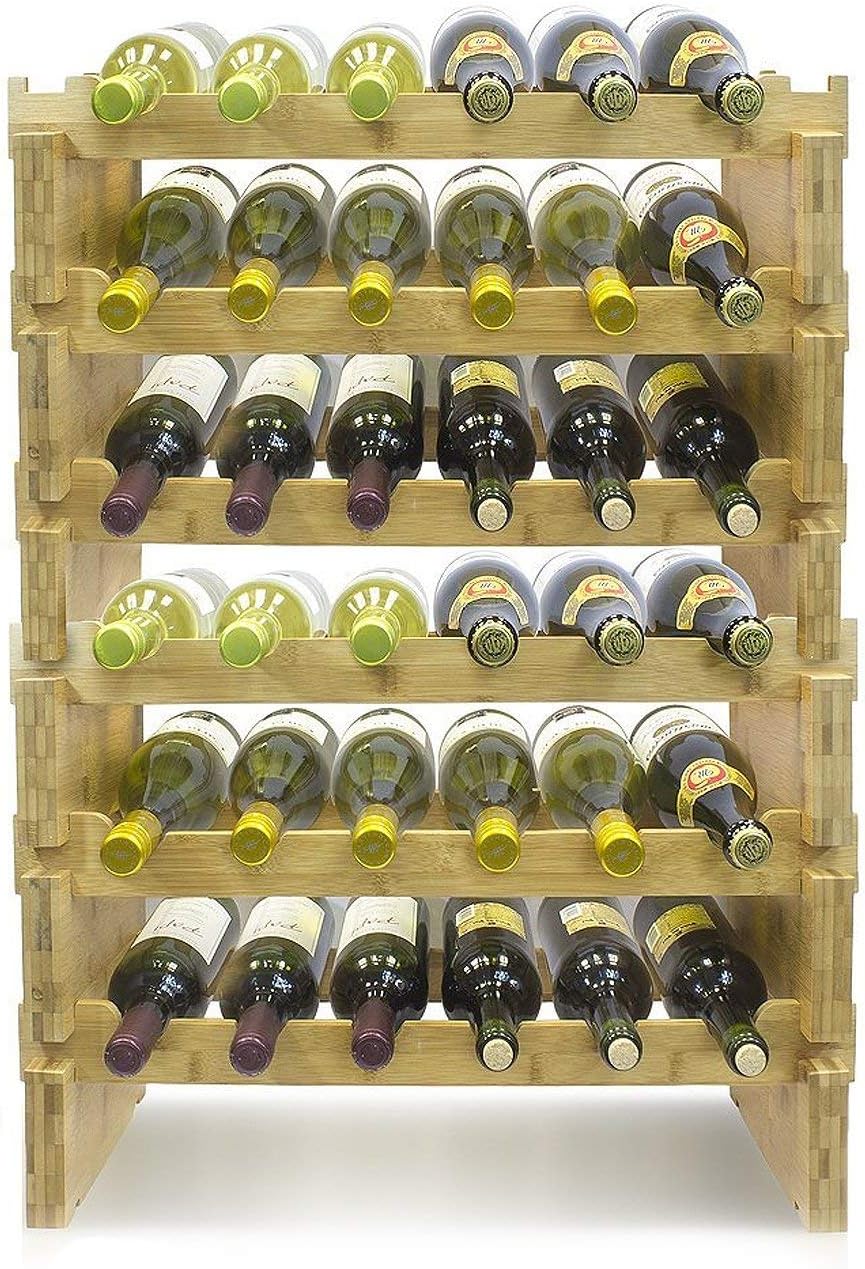 Sorbus Stackable Bamboo Wine Rack — Classic Style Wine Racks for Bottles — Perfect for Bar, Wine Cellar, Basement, Cabinet, Pantry, etc. (6-Tier) : Home & Kitchen