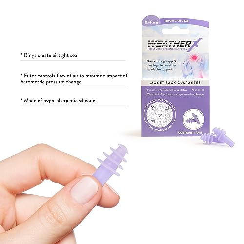 Miniatura 2 de Tapón para los oídos de filtrado de presión para cambios en la presión meteorológica barométrica, descarga la aplicación de alerta gratuita (paquete