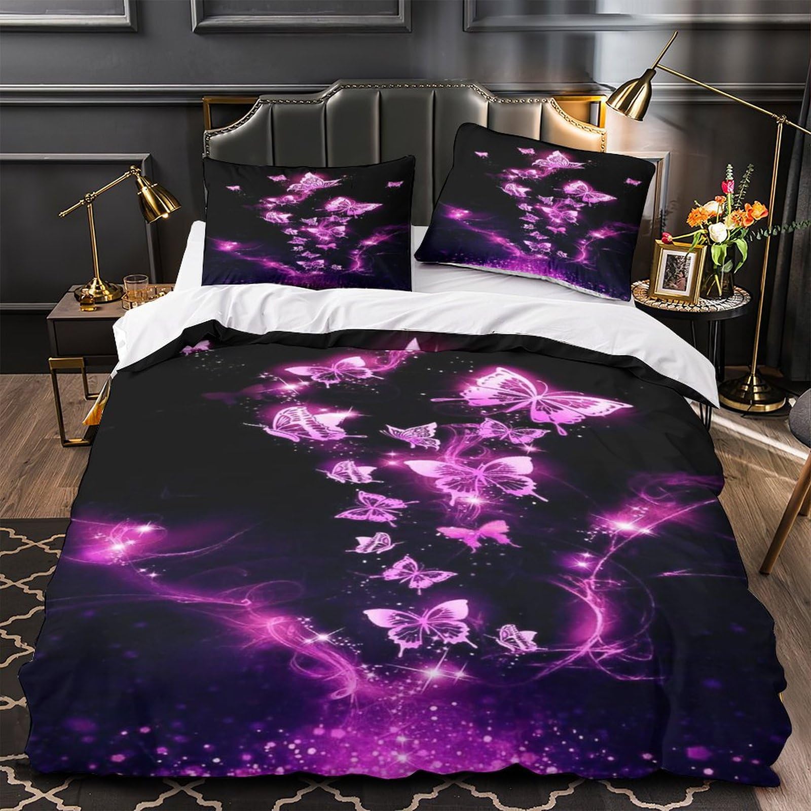 MXRMXR Purple 3D Printed for Childrens And Adults Duvet Cover Set with PillowCases Quilt Bedding Set 3 Piece Set Comforter Cover Single（140x200cm）