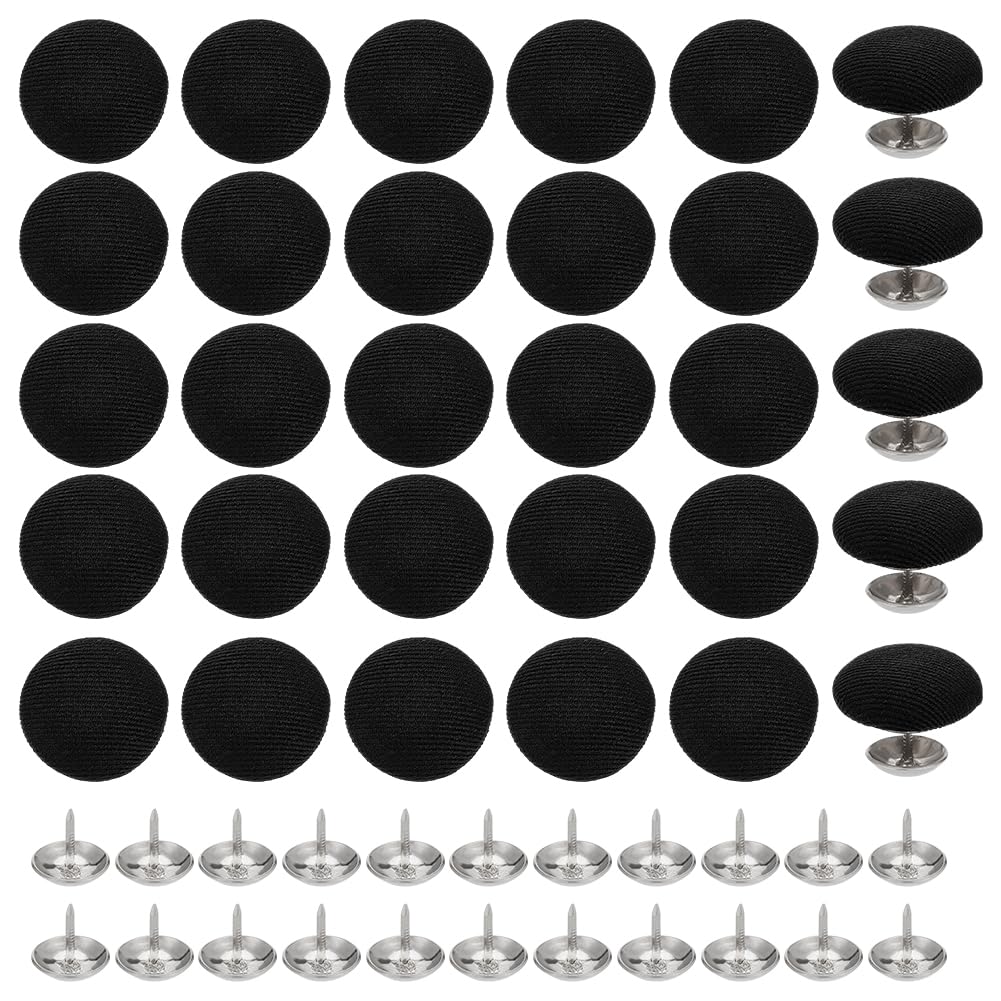 BENECREAT 32 Sets 0.67Inches Baseball Cap Button Top Replacement Hats Buttons Black Cloth Covered Hat Button for Hat Replacement Repair Jeans Blouse Sewing
