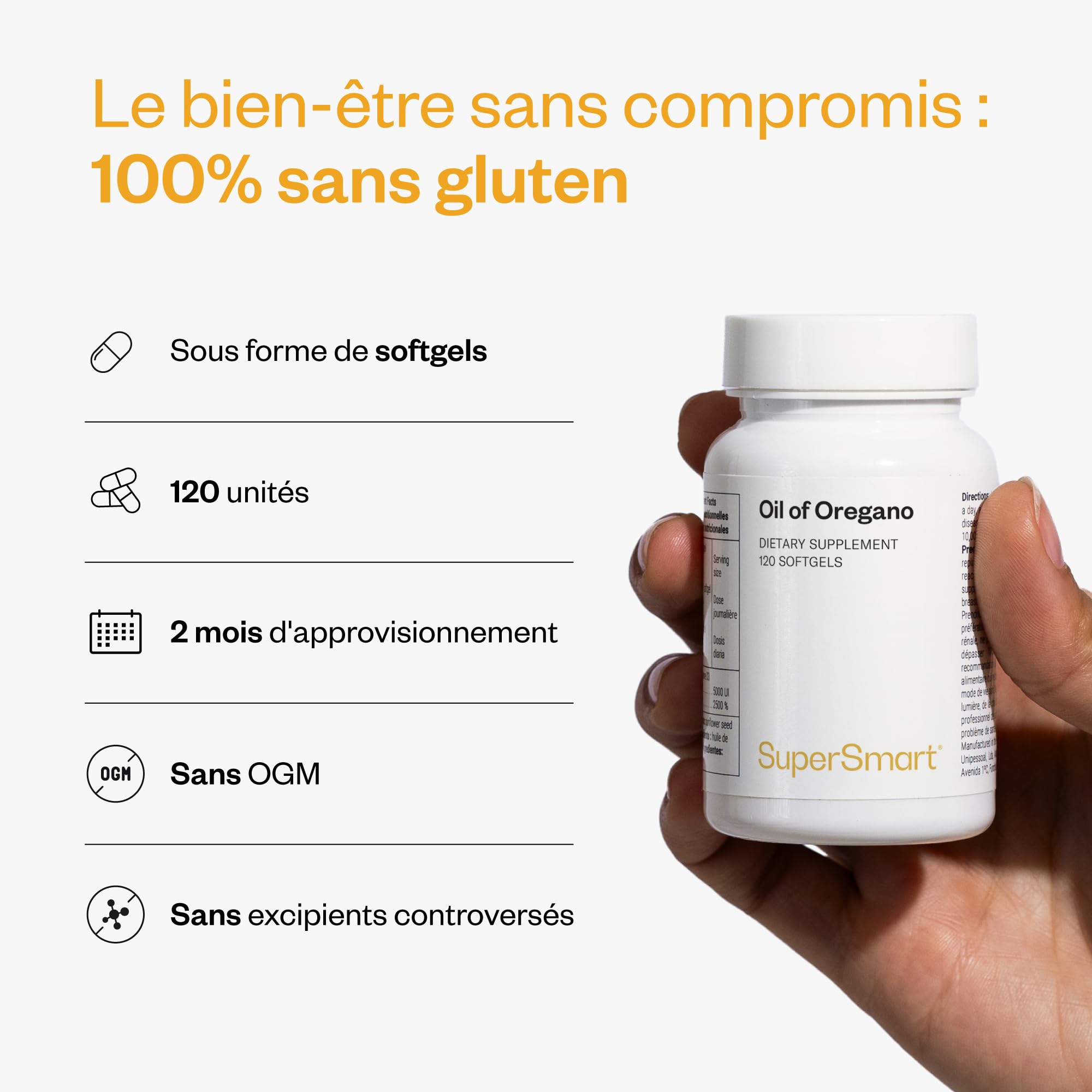Huile Essentielle d'Origan en Gélules - Aide à Soutenir une Bonne Digestion - Santé du Foie - Standardisé à 70% de Carvacrol - Efficacité Optimale - Sans Gluten - SuperSmart