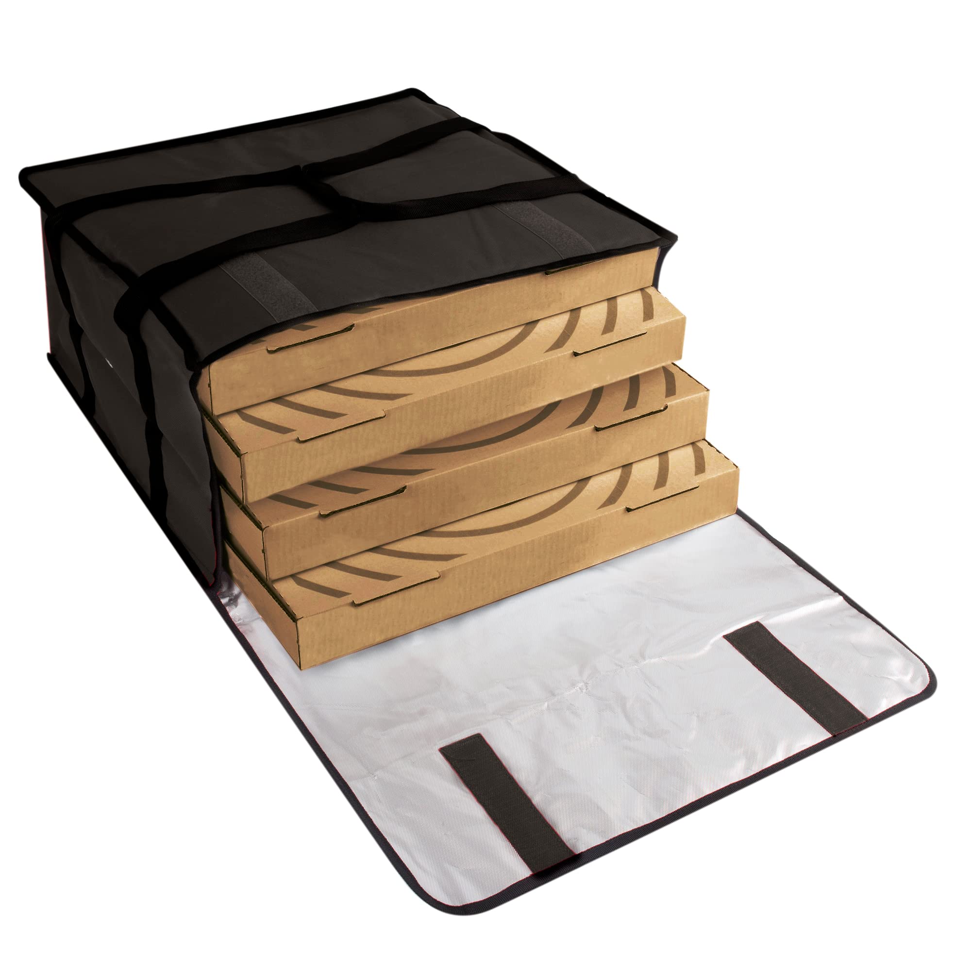 Insulated Pizza Carrier Bags – Extra Large, Holds up to 4 Fresh Pizzas, Delivery Food Bag for Personal and Professional Use (Black)