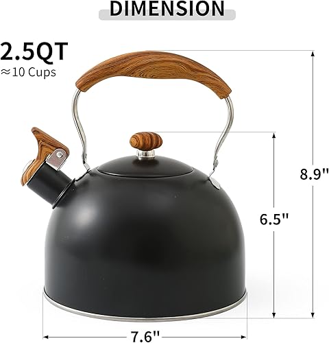 Miniatura 7 de LONFFERY Tetera para estufa, hervidor de té silbante de 2.5 cuartos de galón, con mango plegable de acero inoxidable de grado alimenticio y patrón
