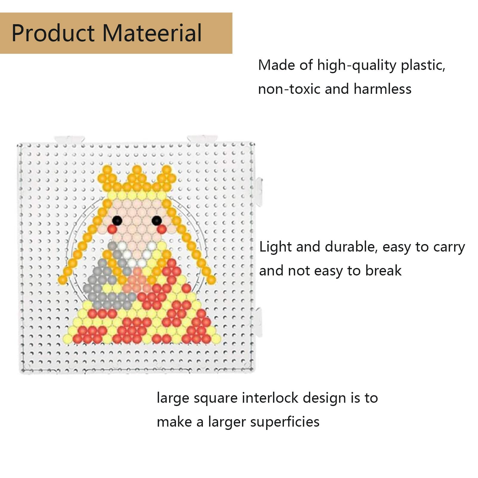 4 Pcs Beads Pegboards, 5 mm Fuse Beads - Large Round & Square Clear Plastic Boards - Image 3