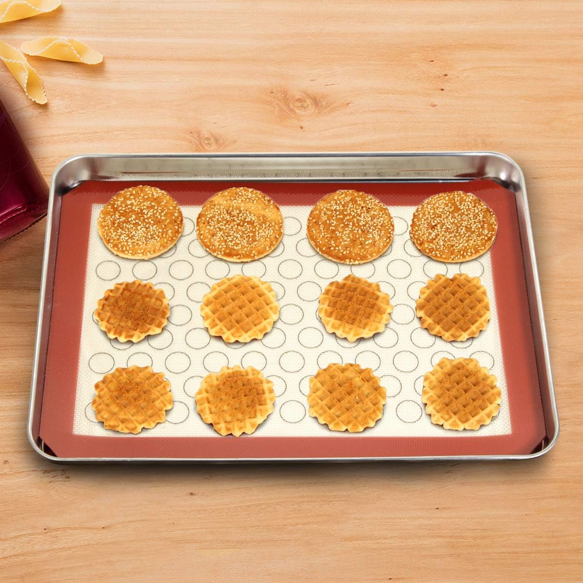 Yododo Backblech mit Silikonmatte Set, 8er Set (4 Blatt + 4 Matten) Edelstahl Plätzchenblech Backformen mit Wiederverwendbarer Silikon-Backmatte, ungiftig & strapazierfähig & leicht zu reinigen