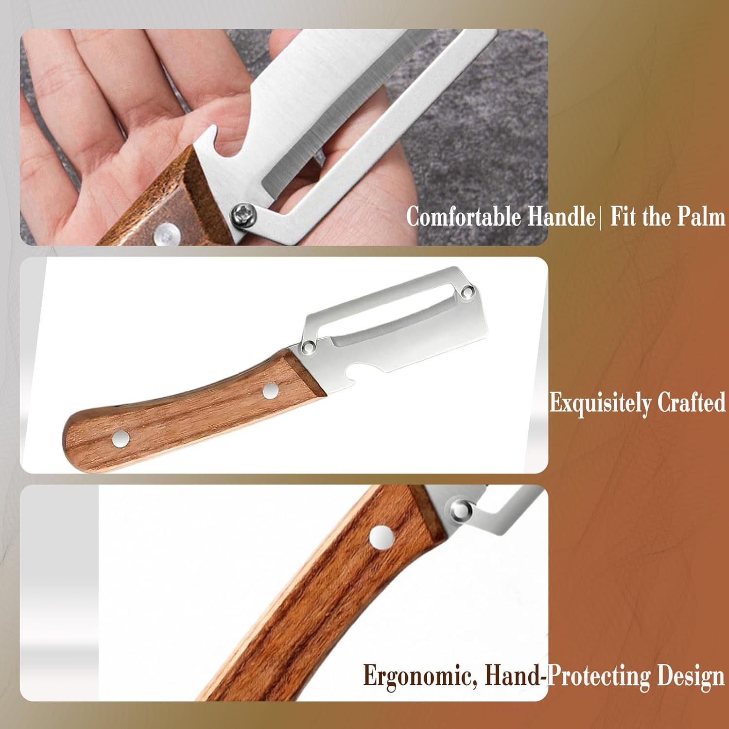 2026 New Zero Snag Wooden Kitchen Tool, Multi-Functional Vegetable Peeler for Kitchen, with Wooden Handle and Bottle Opener, Ultra-Sharp Stainless Steel Blade for Fruit Apple Potato (5pcs)