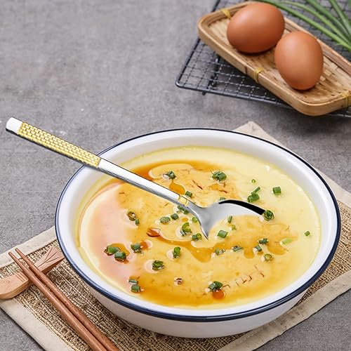 Miniatura 9 de Juego de 4 cucharas de postre de acero inoxidable, cucharas de cubiertos para el hogar, cocina, restaurante