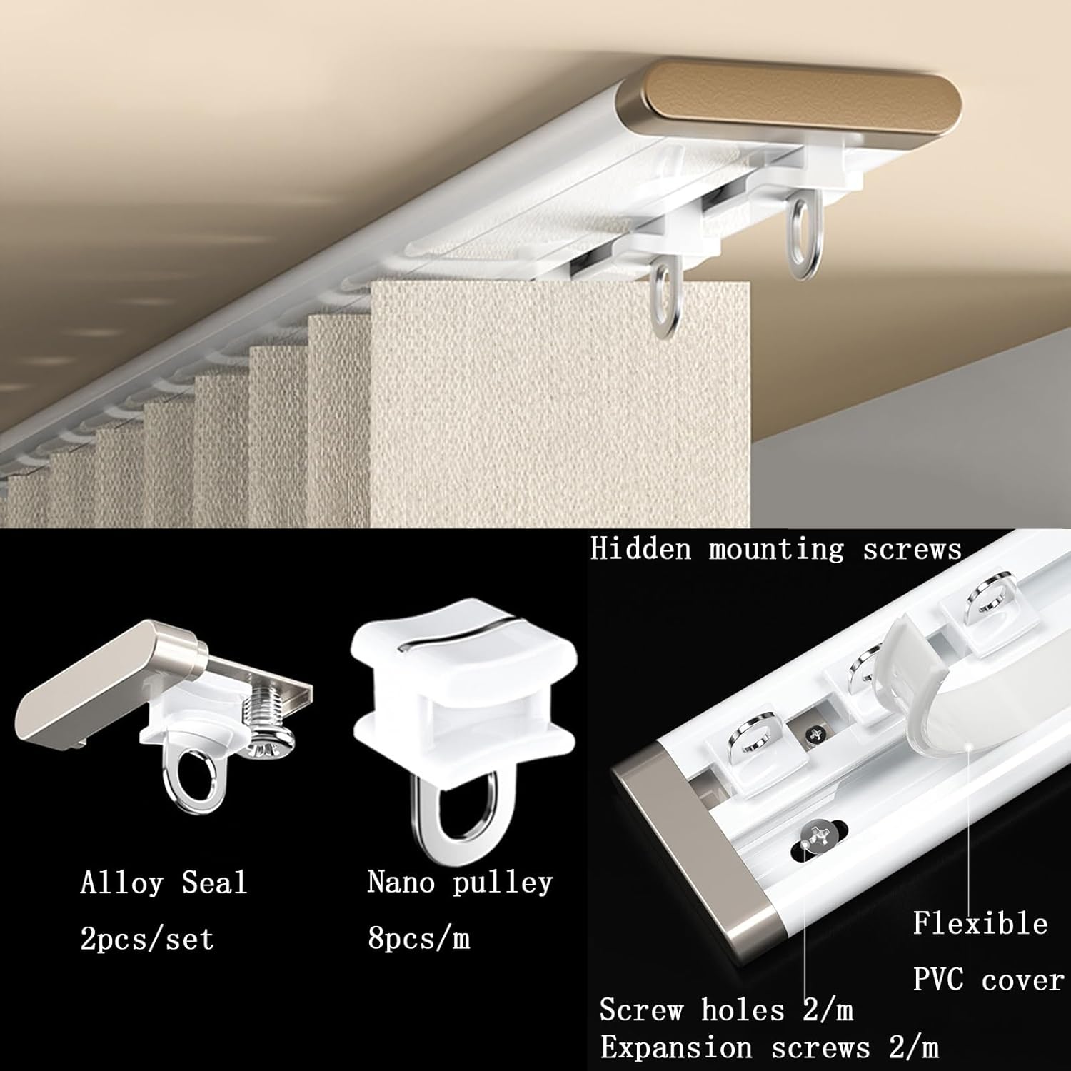 Ultra-Thin Ceiling Track System (3.3ft - 19.7ft) - Heavy-Duty, Easy Install, Smooth Sliding Room Divider for Living Room & Bedroom, Ideal for Curtains (2.5m/8.2ft)