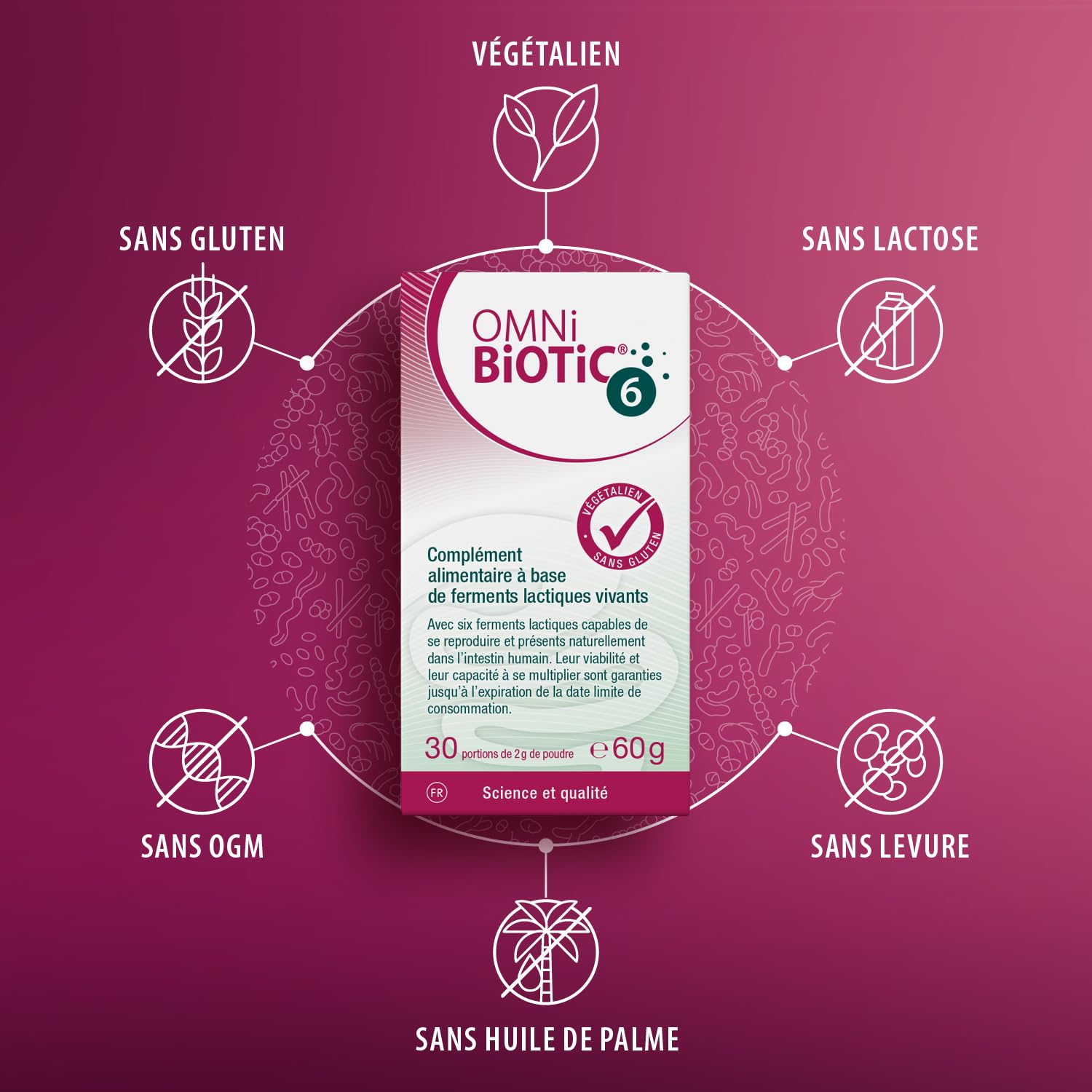 OMNi-BiOTiC 6 | Probiotique | Équilibre intestinal au quotidien | 6 souches bactériennes | 4 milliards d’UFC par portion | 30 portions | Flacon en verre | En poudre