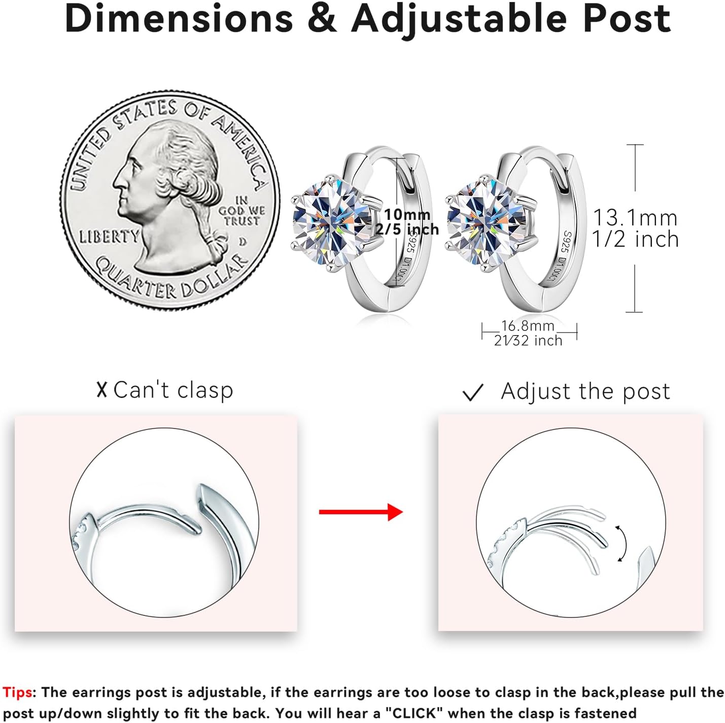 AINUOSHI Moissanite Hoop Huggie Earrings for Women, 925 Sterling Silver Gold Plated D-E Color Moissanite Lab Created Imitation Diamond, 2 Carat Per Pair