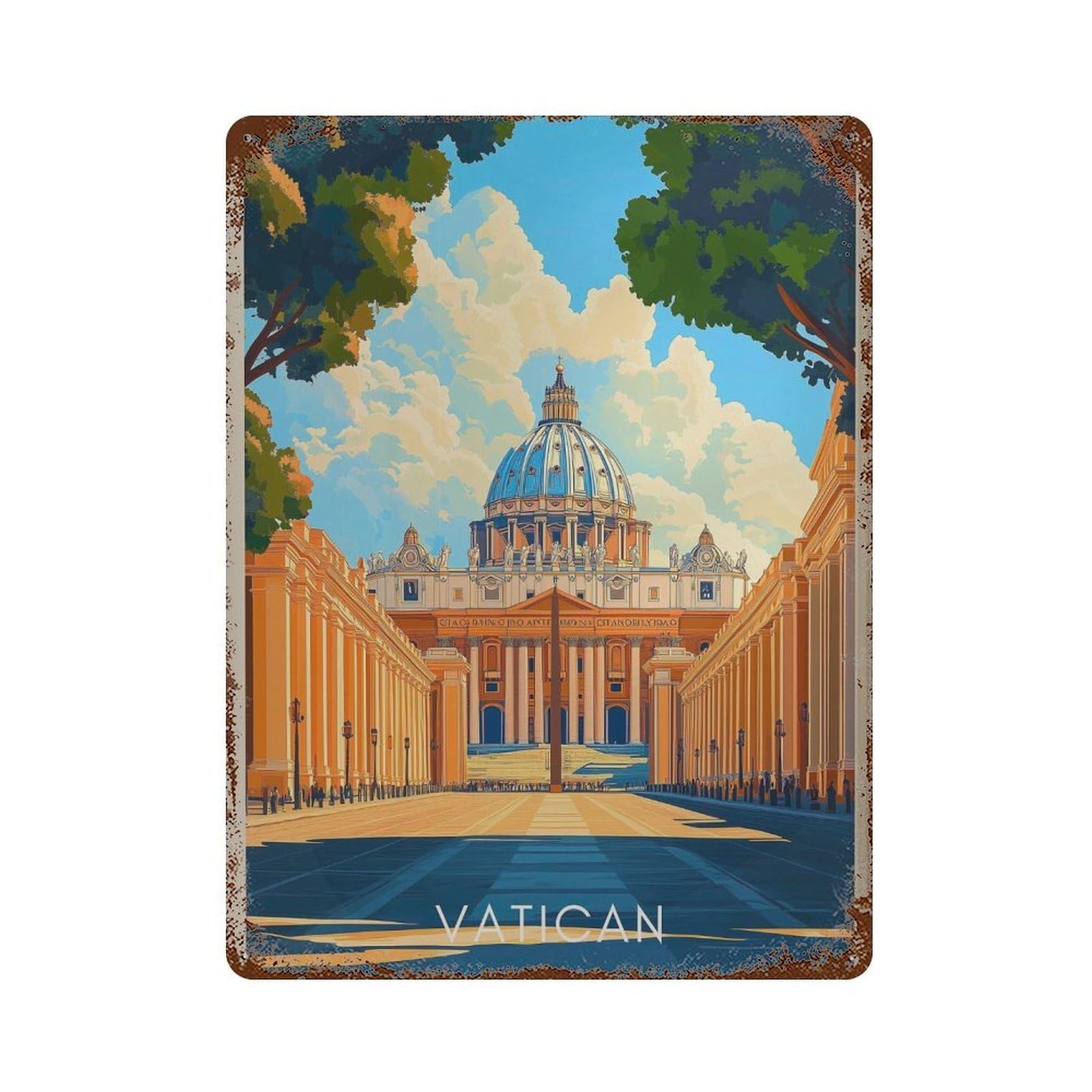 xiaoxiaoshen Vatican Cityscape Travel Italy Wall Decor Art Metal Tin Poster Modern Home Decor Art Home Bar Shop Decorations Vintage Sign 40x30cm