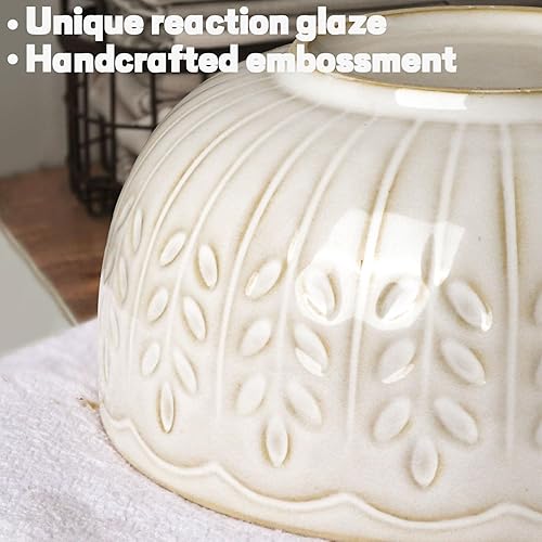 Miniatura 6 de Artena Tazones de sopa de 32 onzas, juego de 4 cuencos para cereales, cuencos de cerámica en relieve, cuencos de ensalada blancos de 6.3 pulgadas,