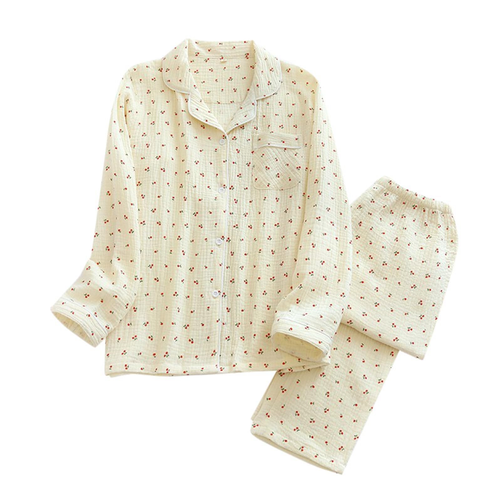 Pijama de crepé Doble con Solapa y Mangas largas para Mujer, Conjunto de Ropa para el hogar