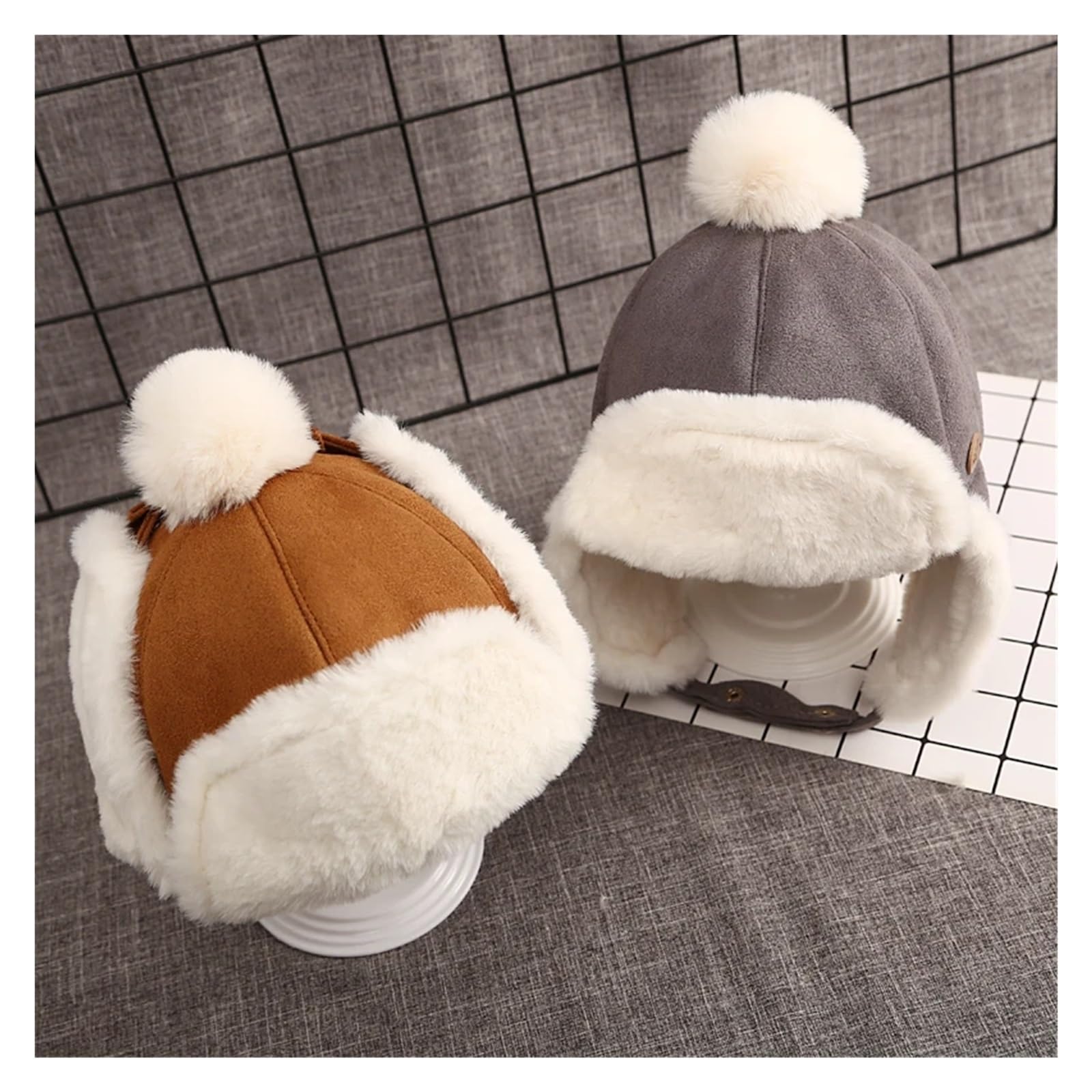 Baby Winter Ear Flap Cap, Warm Plush Cotton Outdoor Lei Feng Hat, Unisex Beanie for Boys & Girls 1-3 Years(DC)