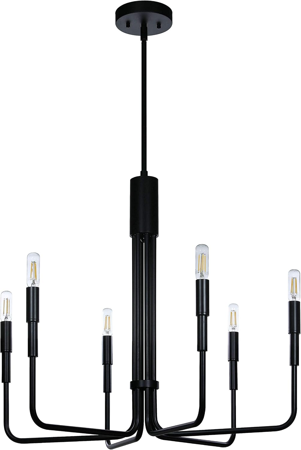 XiNBEi Lighting Black Chandelier 6-Light Farmhouse Chandelier Dining Room Light Fixture Modern Adjustable Hanging Dining Room Lights Over Table for Kitchen Foyer Living Room Bedroom XB-C1213-6-MBK-1