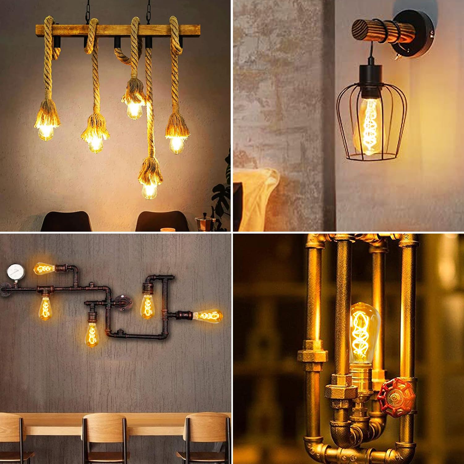 LED-Leuchtmittel, Vintage, E27, dimmbar, 4 W, ST64, Warmweiß, Edison, ideal für die Beleuchtung im Retro-Stil, dekorativ, Bernstein-Glas – 6 Stück