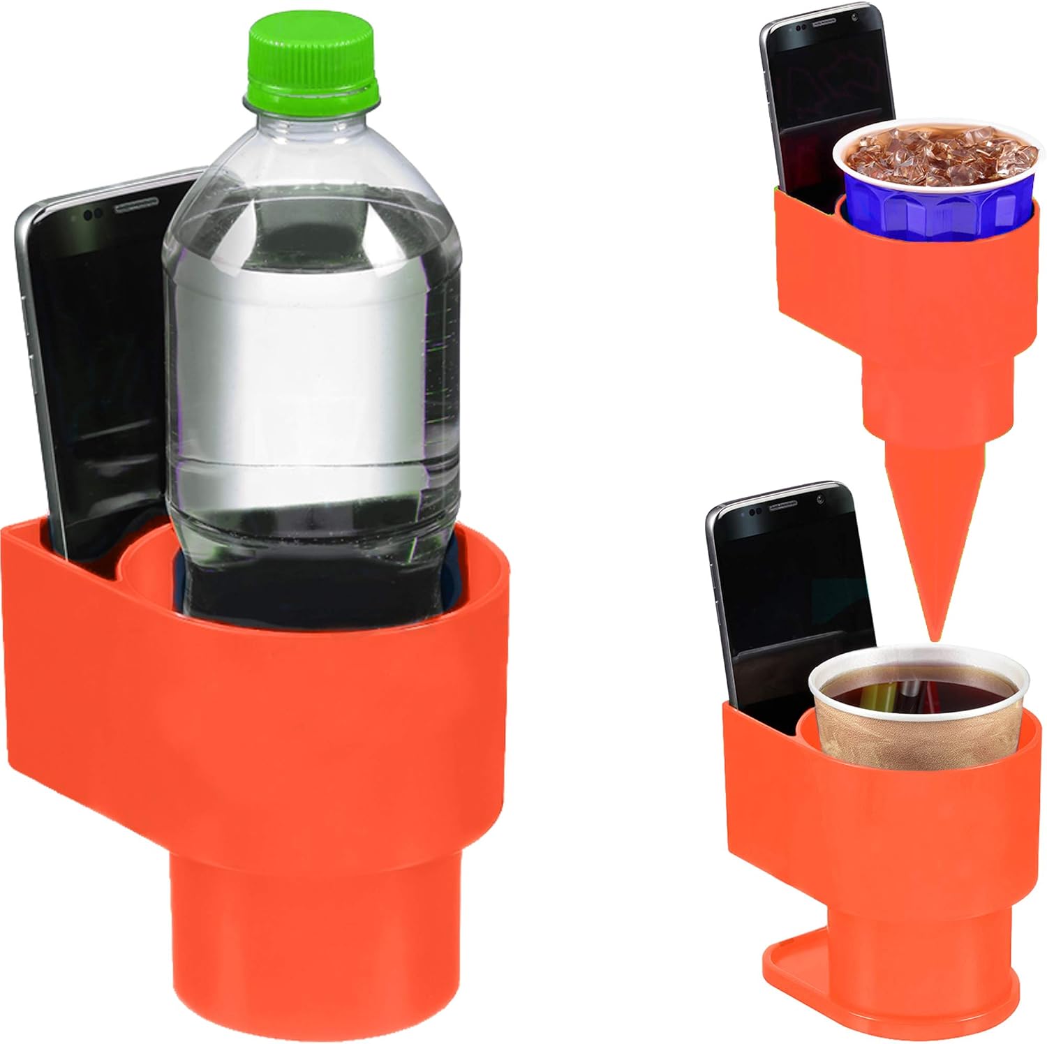 STAND-Bi Car Cup Holder Expander – Holds Phone, Drink, Water Bottle for Car, Beach, Boat or Desk - Orange